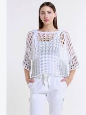 TINA Stephens  ballet Women's White Crochet Openwork Pullover medium  Top